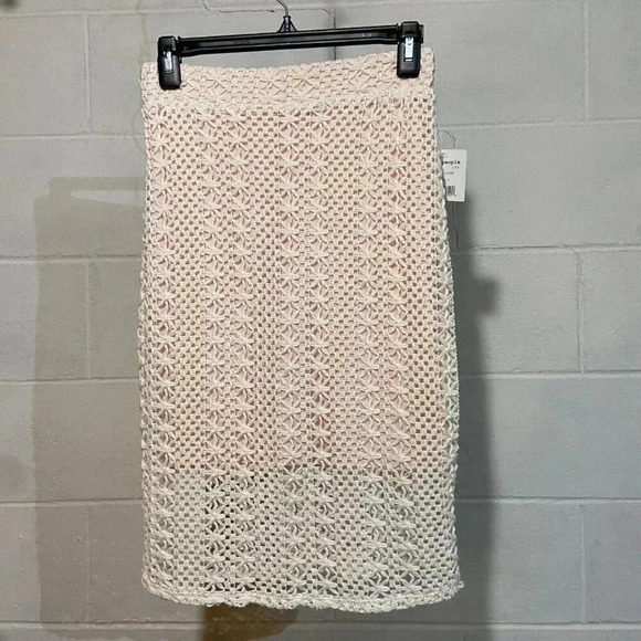 Free People All About You Pencil Skirt 2 Cream Crochet Lace Lined Sexy City Slim - Picture 5 of 12
